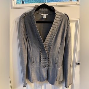 WHBM gray sweater with lots of detail.